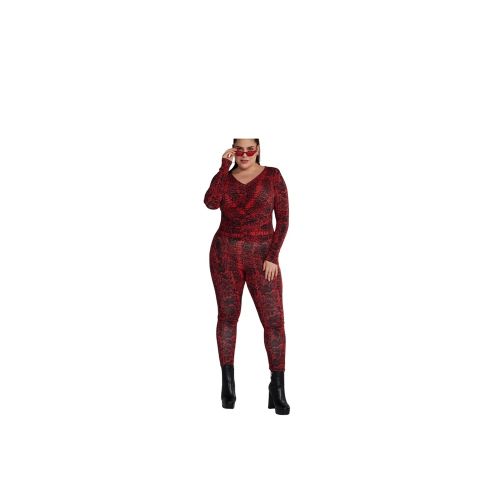 Fashion To‎ Figure FTF Snake Print Plus Size Jumpsuit Red Black Size 2